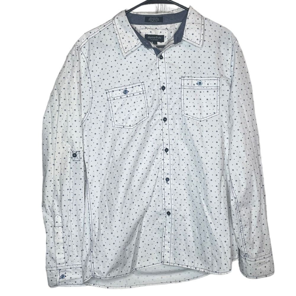 Eighty Eight Platinum Dress Shirt size Large white blue print